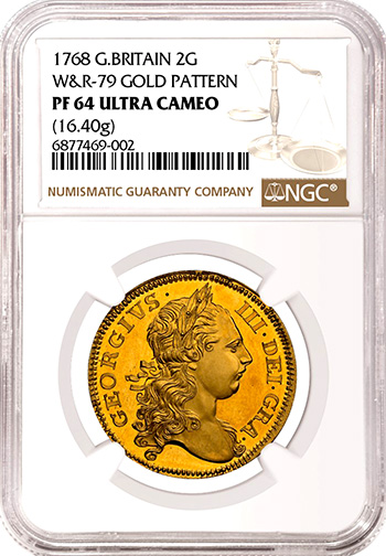 Британия - 2 золотых гинеи образца 1768 года NGC PF 64 Ultra Cameo - Аверс - Миниатюра