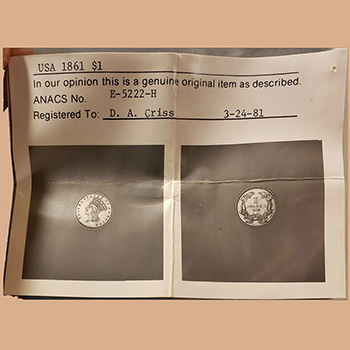 Фото сертификата ANACS (Тип 3.1) - Миниатюра