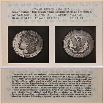 Фото сертификата ANACS (Тип 4.0) - Миниатюра