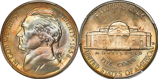 Пять центов - Джефферсон Никель - 1938-D MS68 Full Steps PCGS - Миниатюра