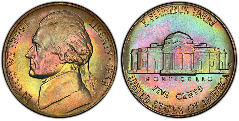 Пять центов - Джефферсон Никель - 1938-S MS67 PCGS - Миниатюра