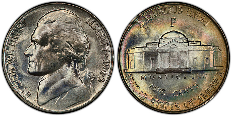 Пять центов - Джефферсон Никель - 1943-P MS68+ PCGS - Миниатюра