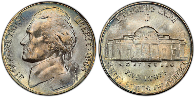 Пять центов - Джефферсон Никель - 1945-D MS68 PCGS - Миниатюра