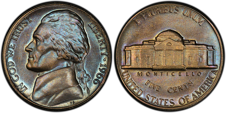 Пять центов - Джефферсон Никель - 1966 MS66 PCGS - Миниатюра